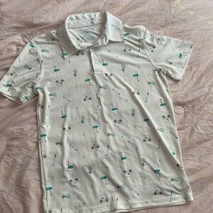 Kids Golf-Print Polo Shirt in Mint Green